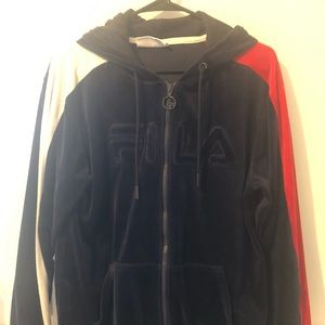Blue & Red velvet Fila Hoodie